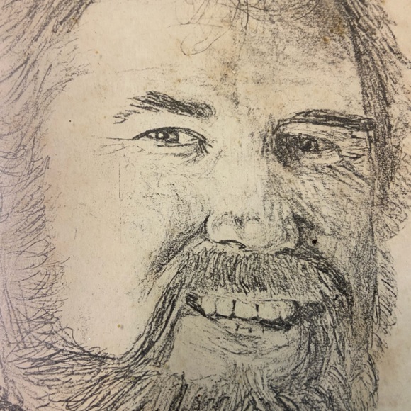 Vintage hand drawn graphite pencil drawing framed art Kenny rogers country music - Picture 5 of 5